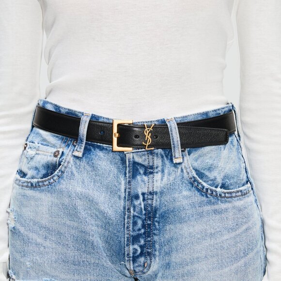 YSL CASSANDRE BELT SQUARE BUCKLE IN BLACK LEATHER - Picture 1 of 6